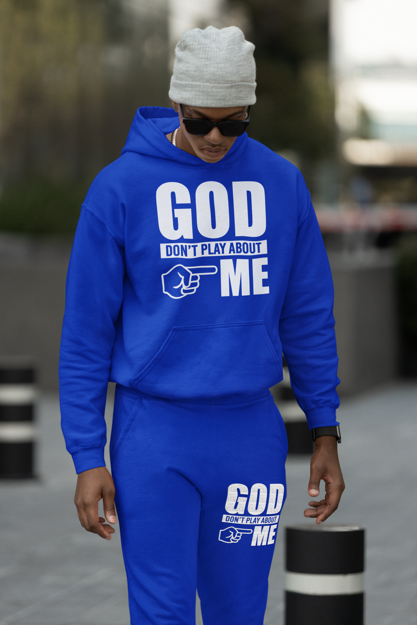 God Don’t Play Sweat Suit - white letter