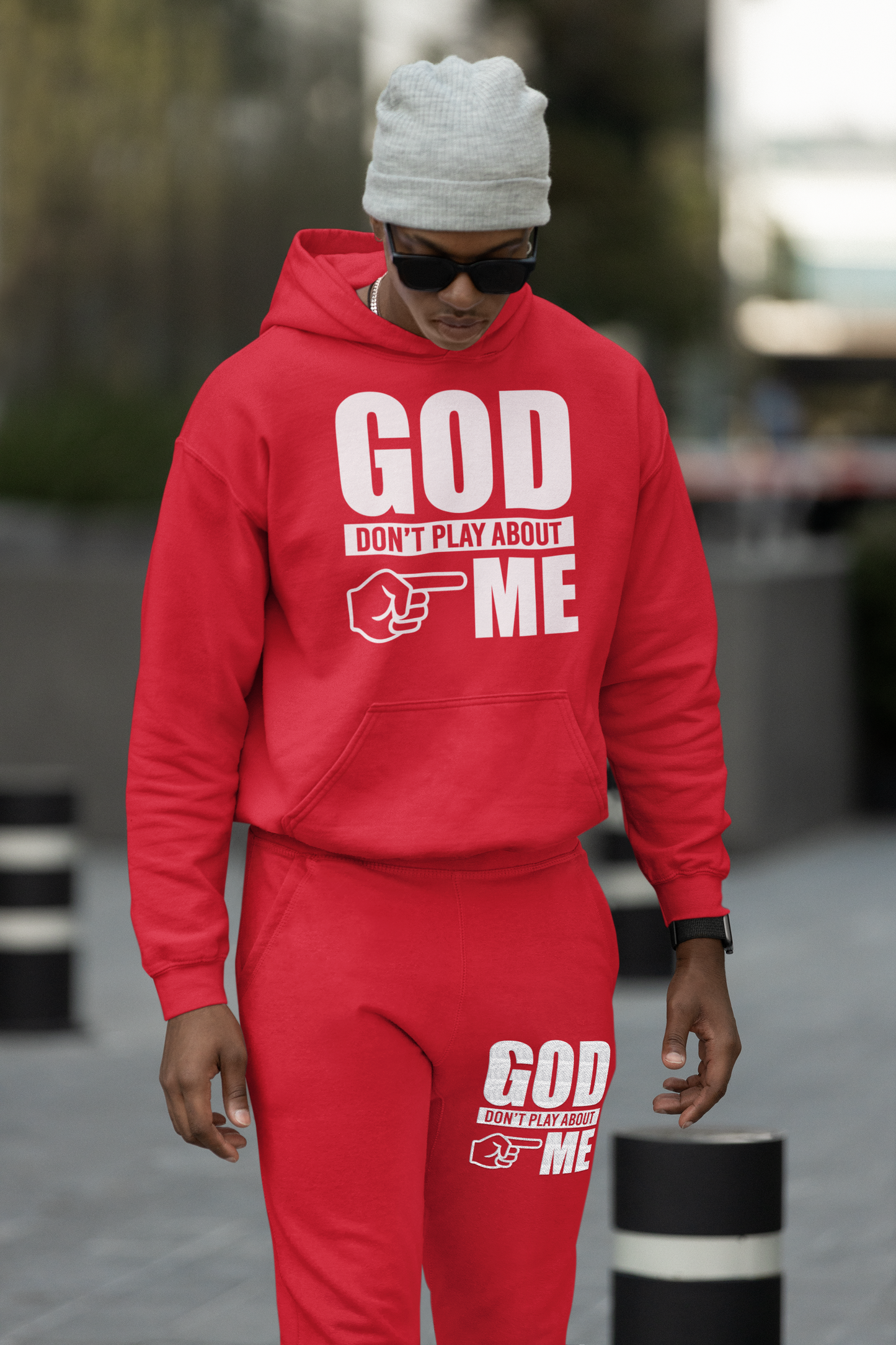 God Don’t Play Sweat Suit - white letter