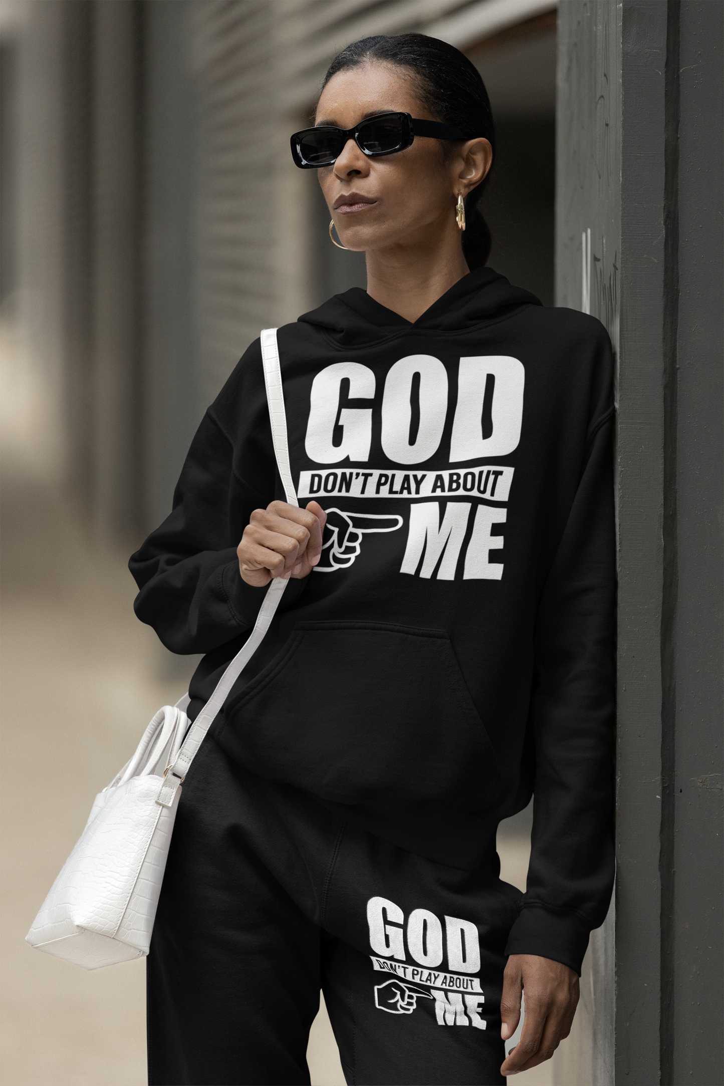 God Don’t Play Sweat Suit - white letter