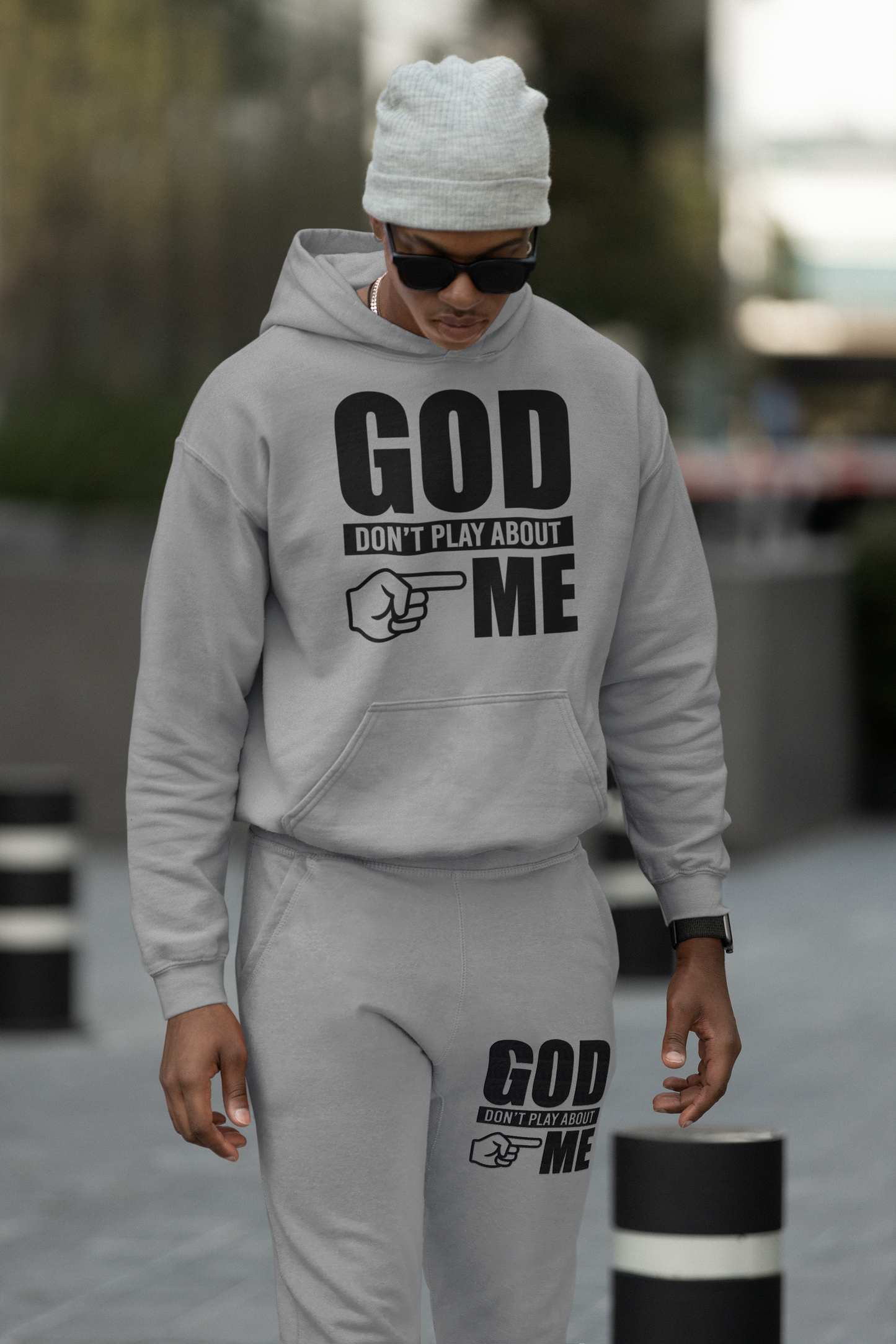 God Don’t Play Sweat Suit- black letter