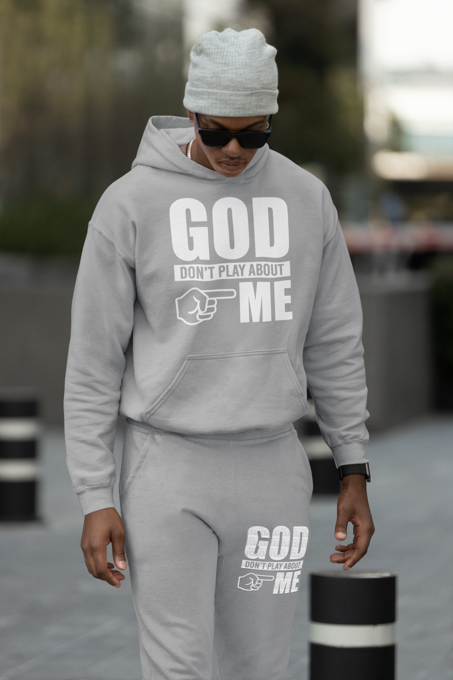 God Don’t Play Sweat Suit - white letter