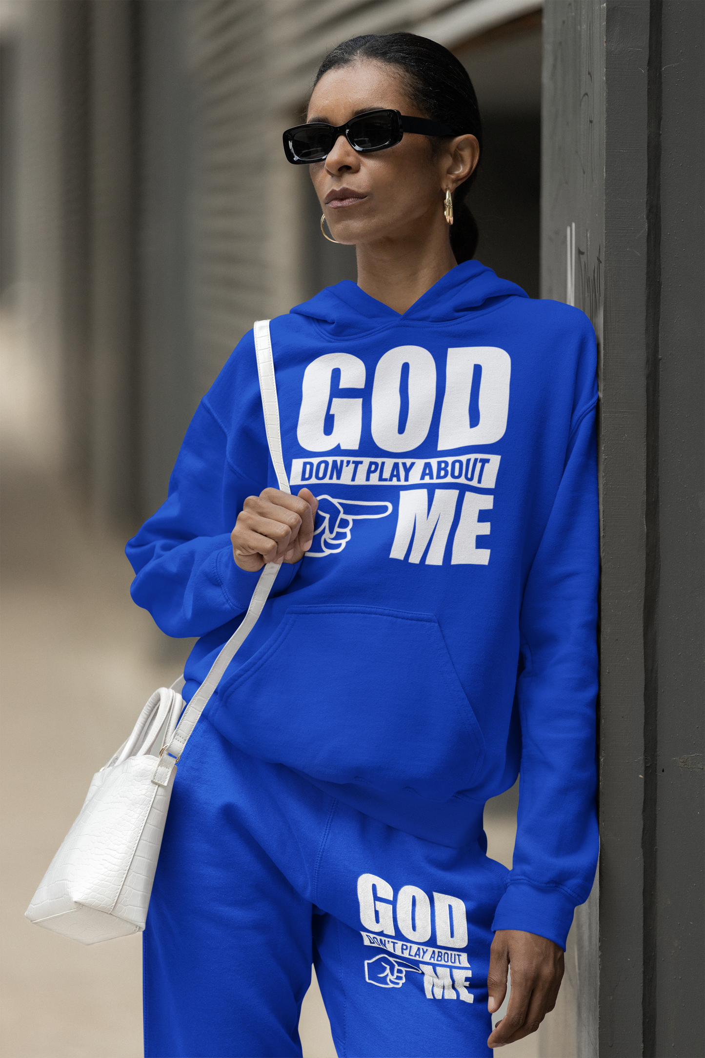 God Don’t Play Sweat Suit - white letter