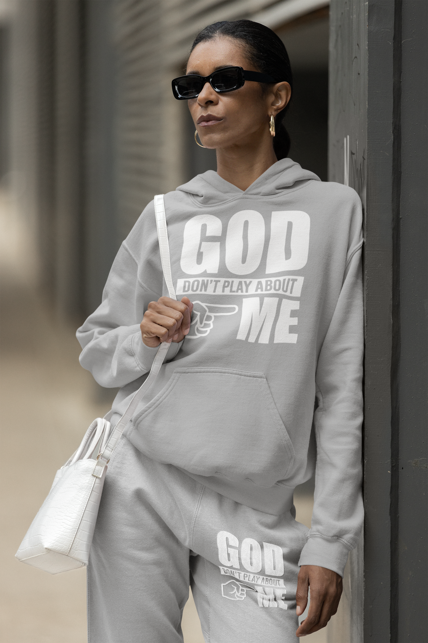 God Don’t Play Sweat Suit - white letter