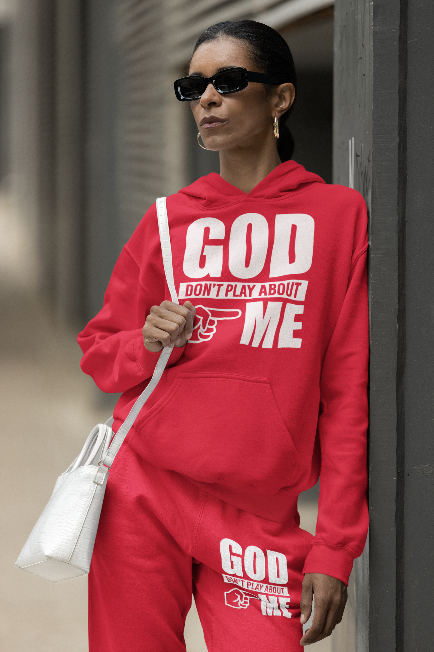 God Don’t Play Sweat Suit - white letter